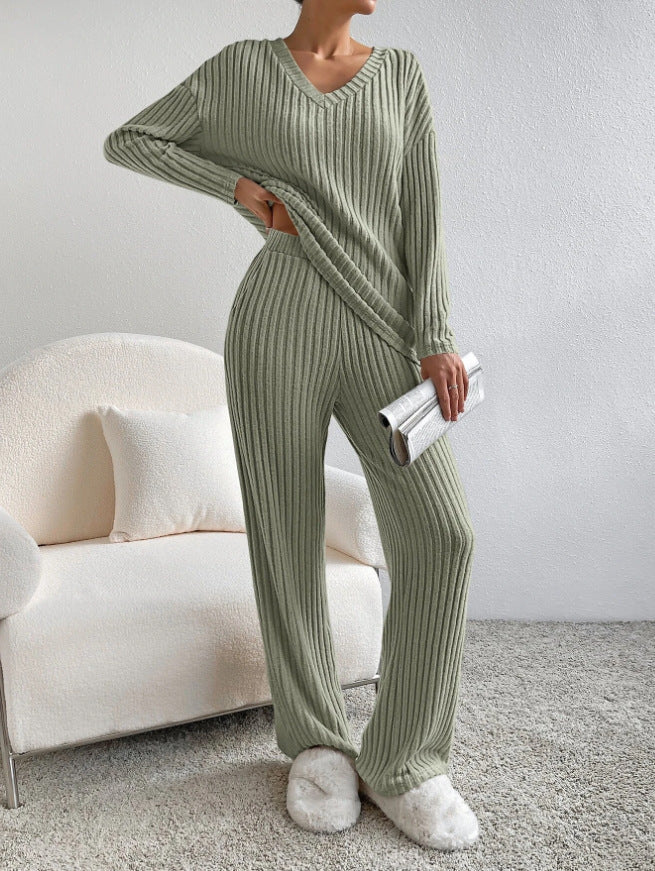 Dame Lounge Set Ribbet Strikket Uformell Komfortabelt Materiale 5