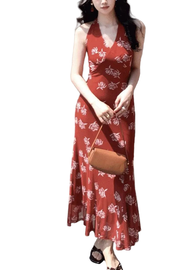 Dame Maxi-kjole V-hals Patchwork Tyll Sommerstil 0