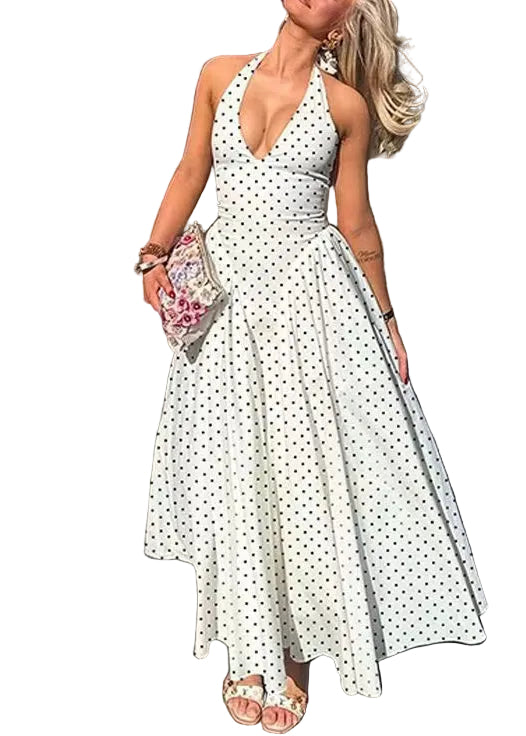 Dame Maxi Kjole Halterstil Boho Prikkete 0