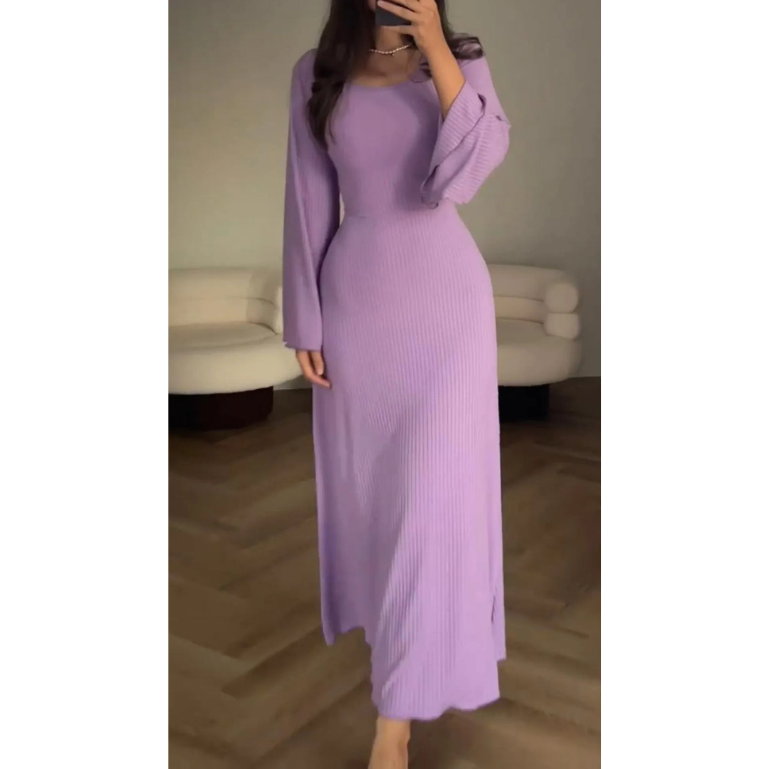 Dame Maxi Kjole Langermet Flytende Design 0