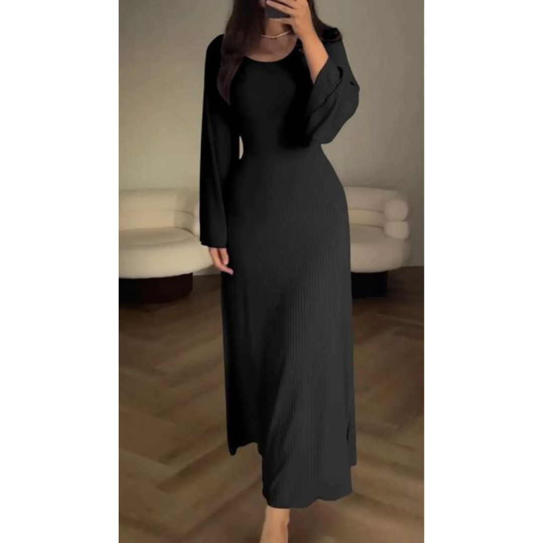 Dame Maxi Kjole Langermet Flytende Design 6