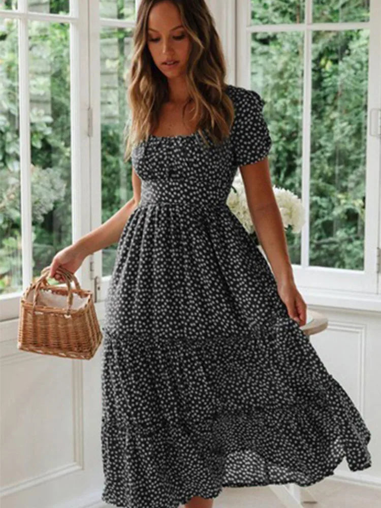 Dame Maxi Kjole med Puff Ermer 7