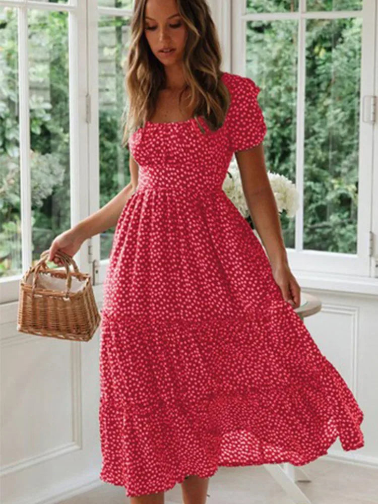 Dame Maxi Kjole med Puff Ermer 9