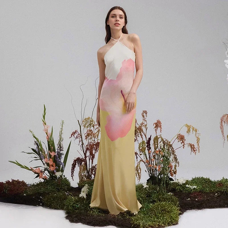 Dame Maxikjole Blomstermønster Asymmetrisk Hals Bryllup 1