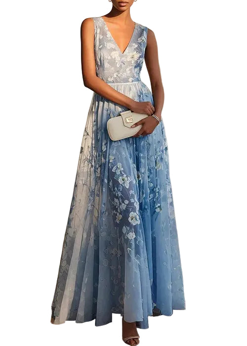 Dame Maxikjole Ermeløs V-hals Patchwork Tyll 0