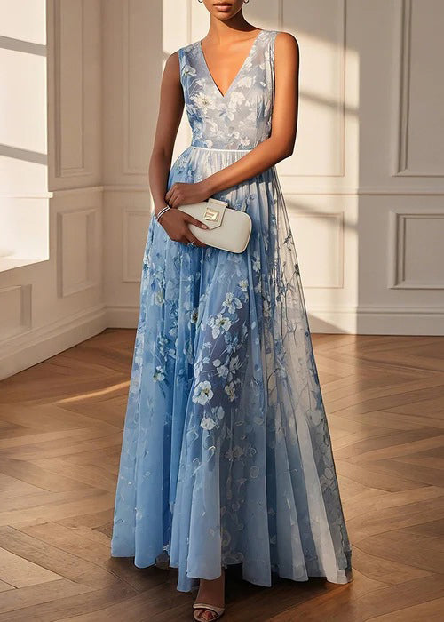 Dame Maxikjole Ermeløs V-hals Patchwork Tyll 2