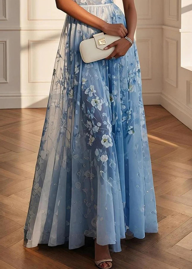 Dame Maxikjole Ermeløs V-hals Patchwork Tyll 3