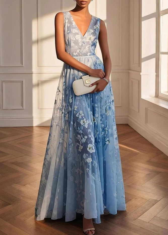 Dame Maxikjole Ermeløs V-hals Patchwork Tyll 4