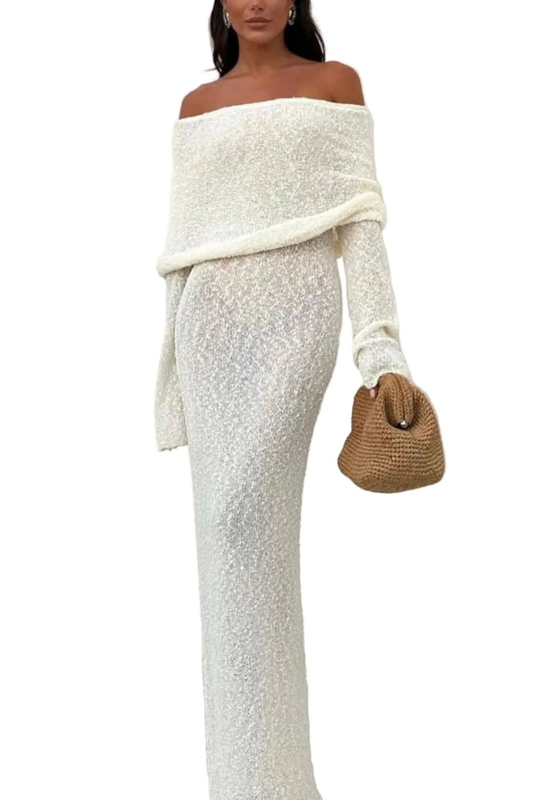 Dame Maxikjole Off Shoulder Trendy Design 0