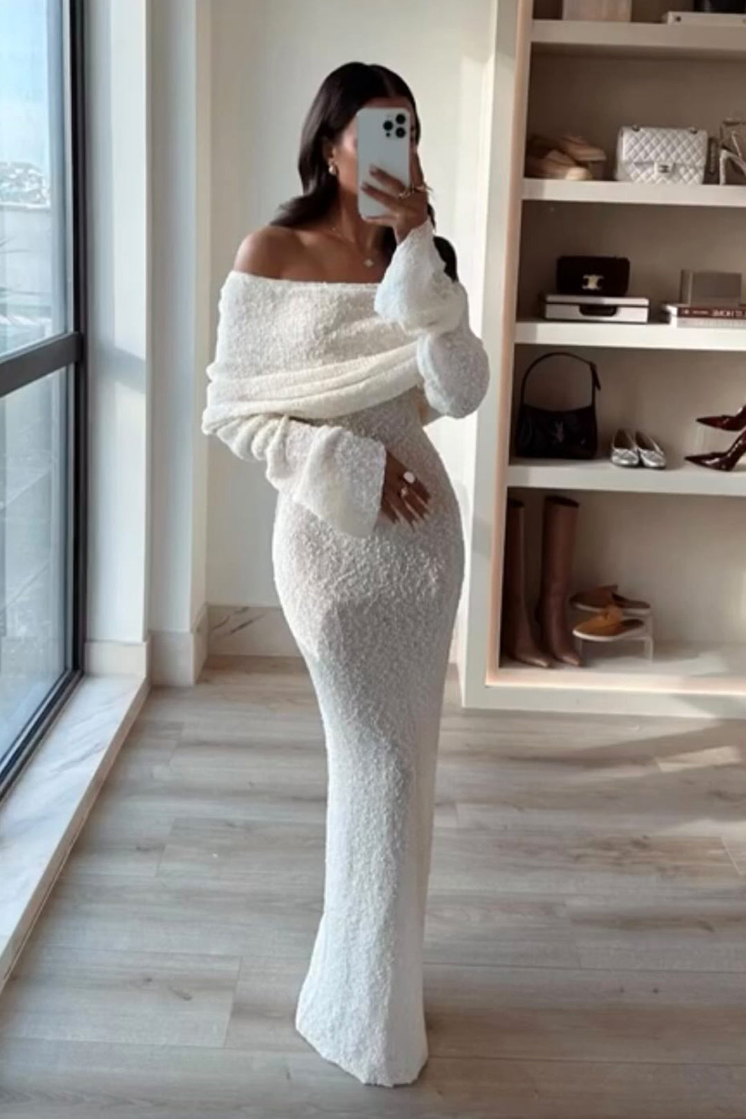 Dame Maxikjole Off Shoulder Trendy Design 1