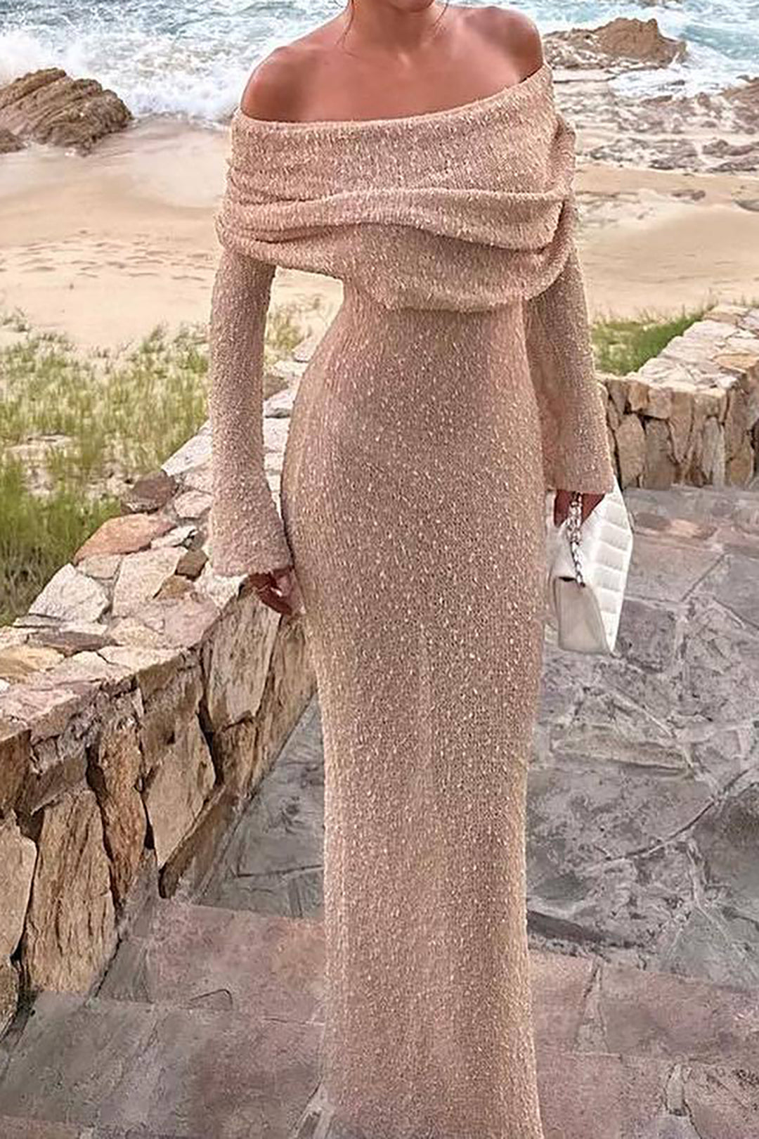 Dame Maxikjole Off Shoulder Trendy Design 4