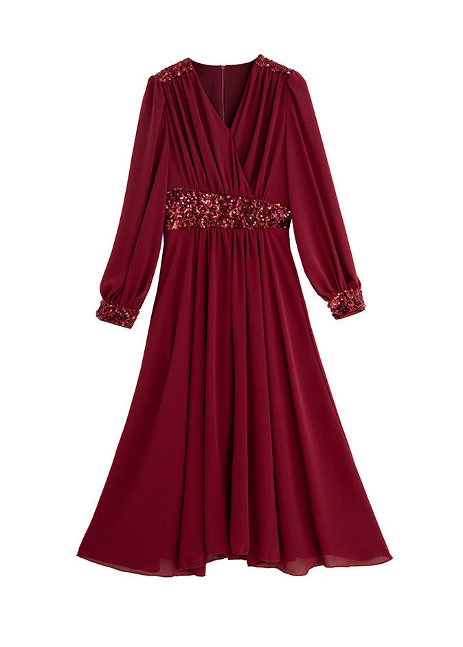 Dame Maxikjole V-hals Patchwork Stil 4