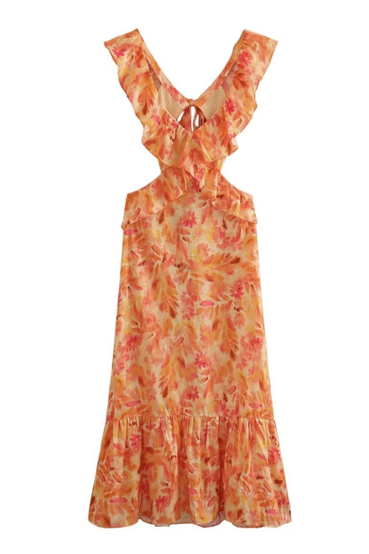 Dame Maxikjole med Blomsterdesign og Volanger 7