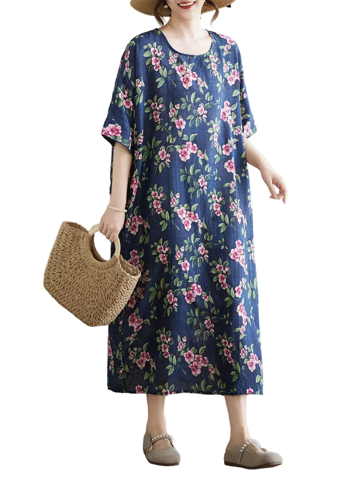 Dame Maxikjole med O-hals og Trykk Plus Size 0