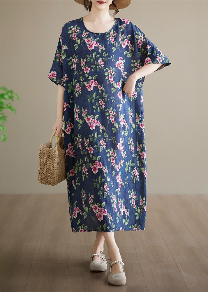 Dame Maxikjole med O-hals og Trykk Plus Size 1