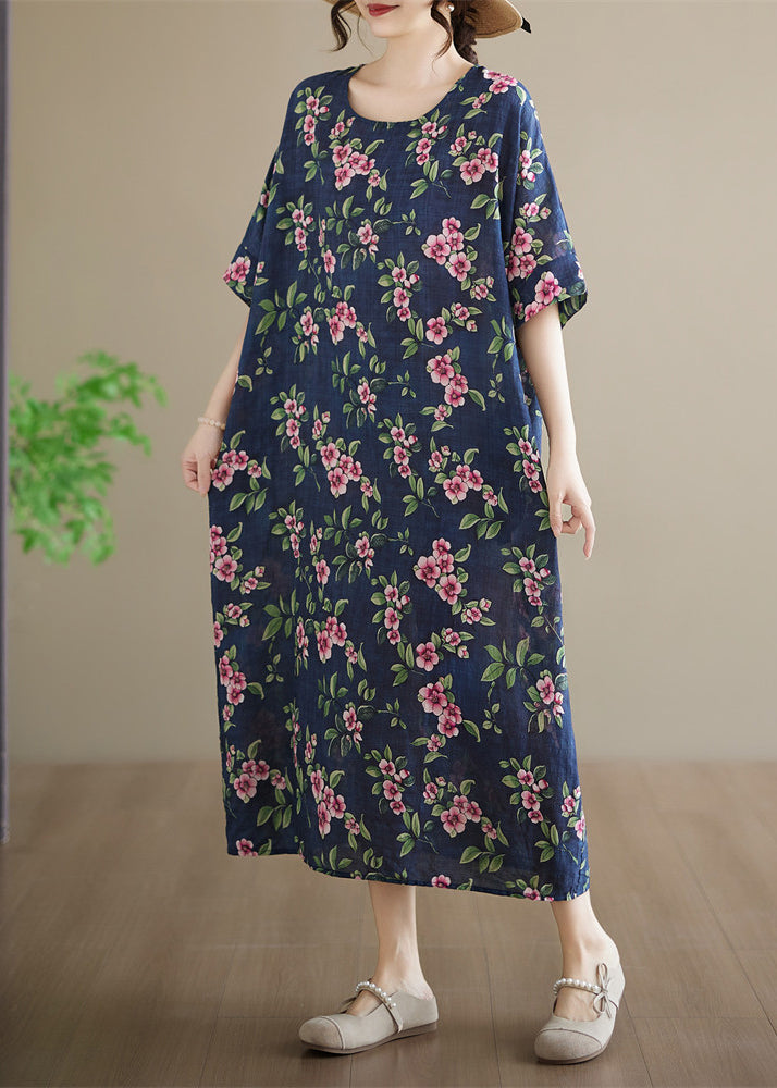 Dame Maxikjole med O-hals og Trykk Plus Size 3