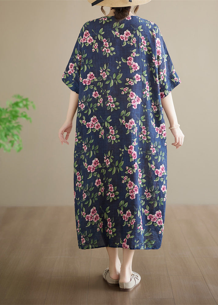 Dame Maxikjole med O-hals og Trykk Plus Size 4