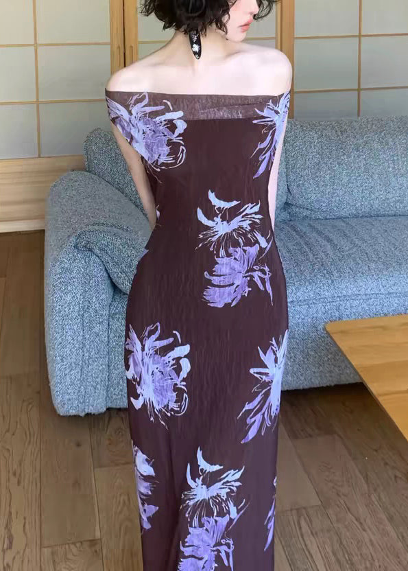 Dame Maxikjole med Skrå Hals og Print 3