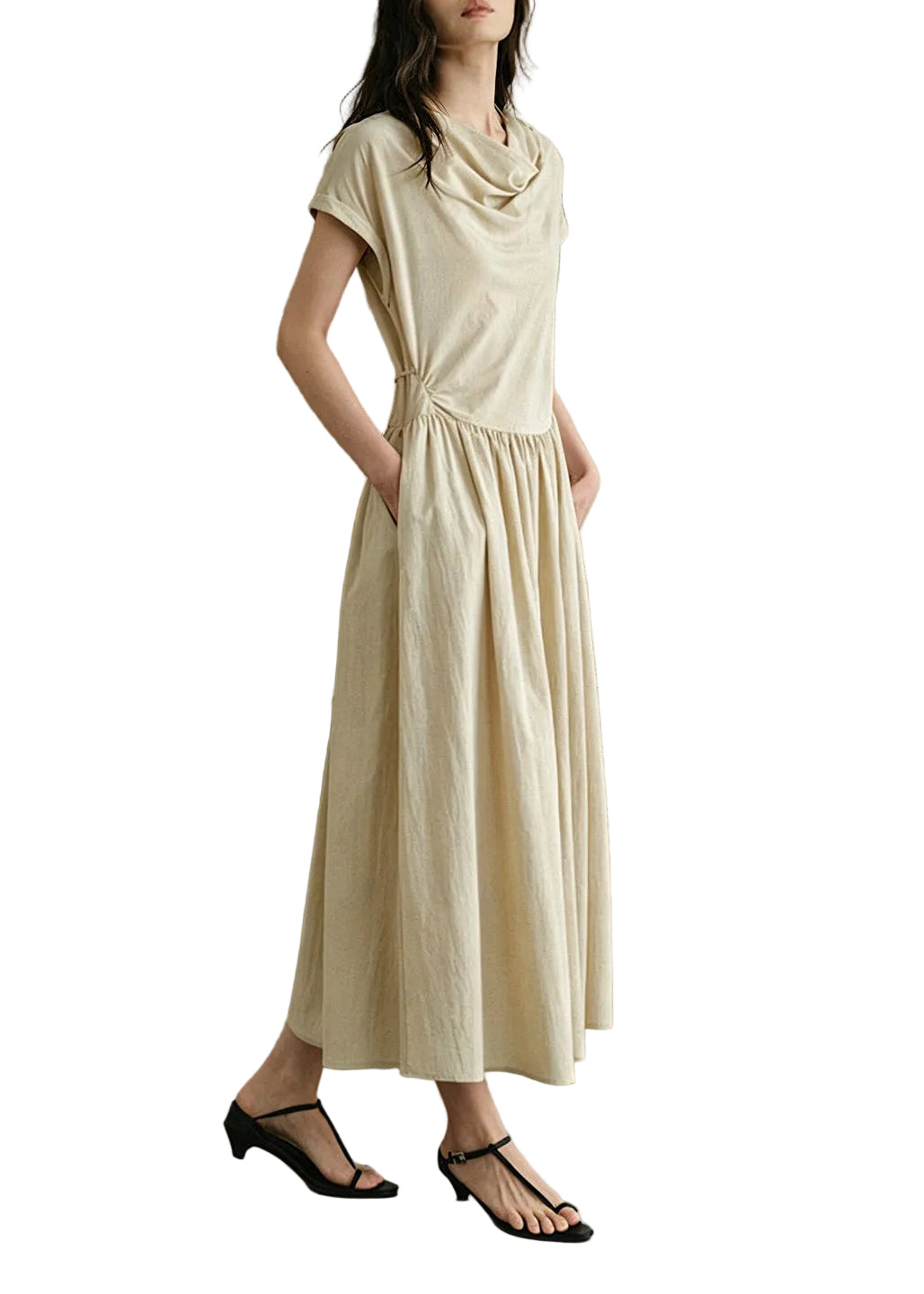 Dame Maxikjole med Slips i Midjen Aprikos Sommerstil 0