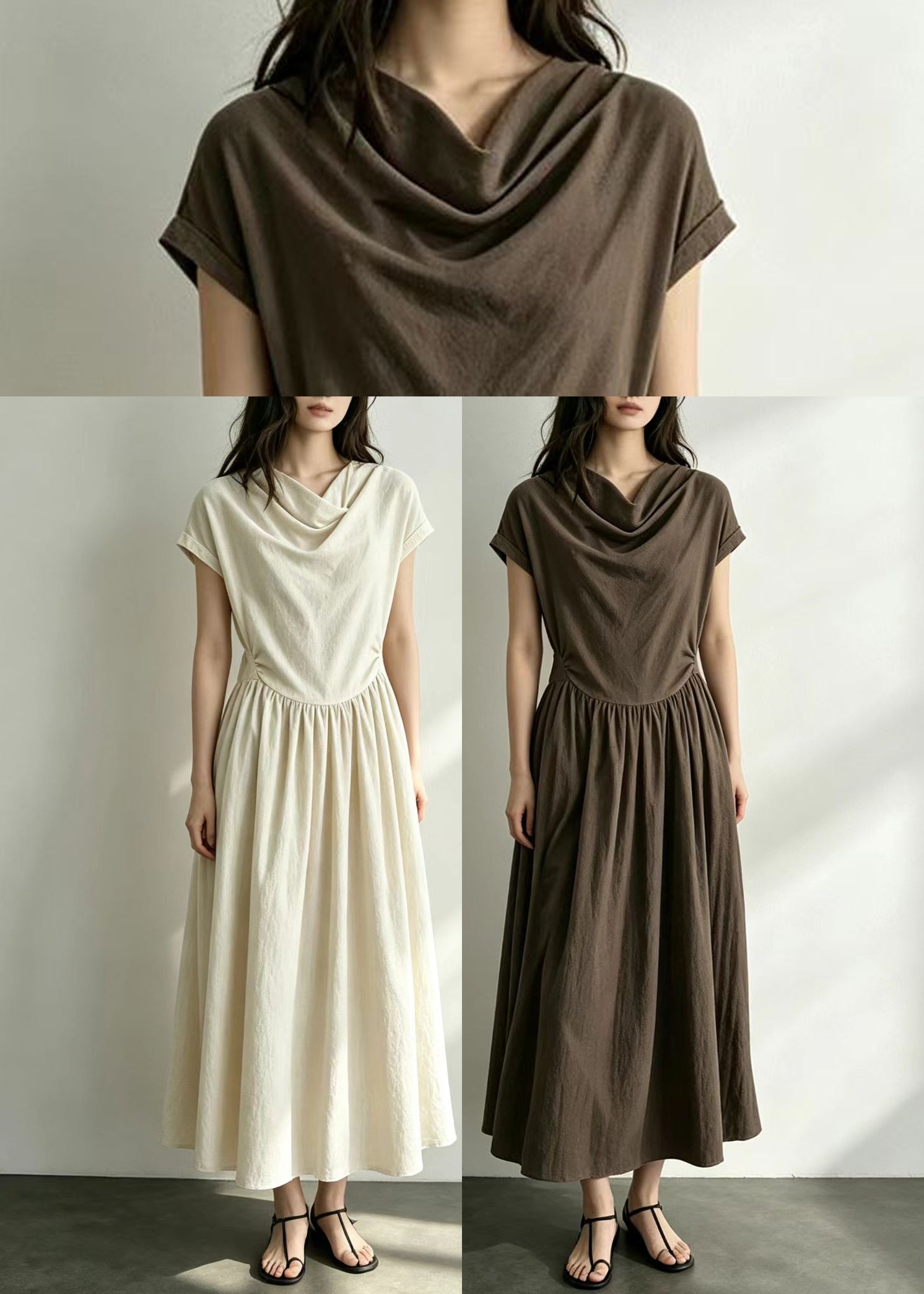 Dame Maxikjole med Slips i Midjen Aprikos Sommerstil 4
