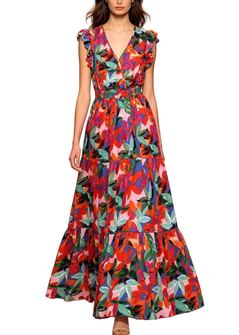 Dame Maxikjole med Volanger og Patchwork Design 0