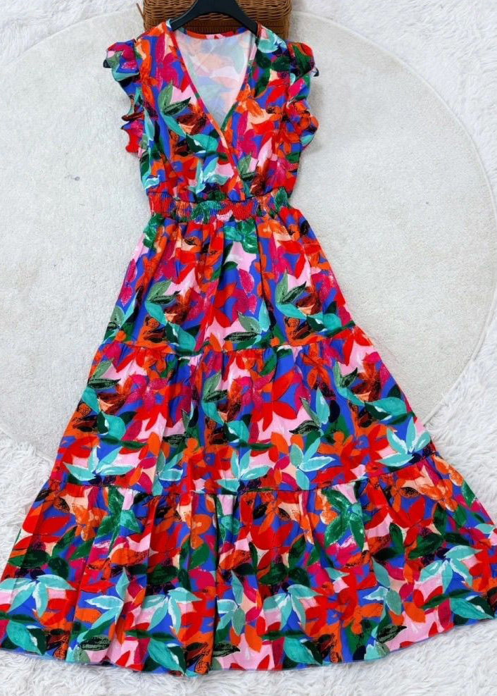 Dame Maxikjole med Volanger og Patchwork Design 1