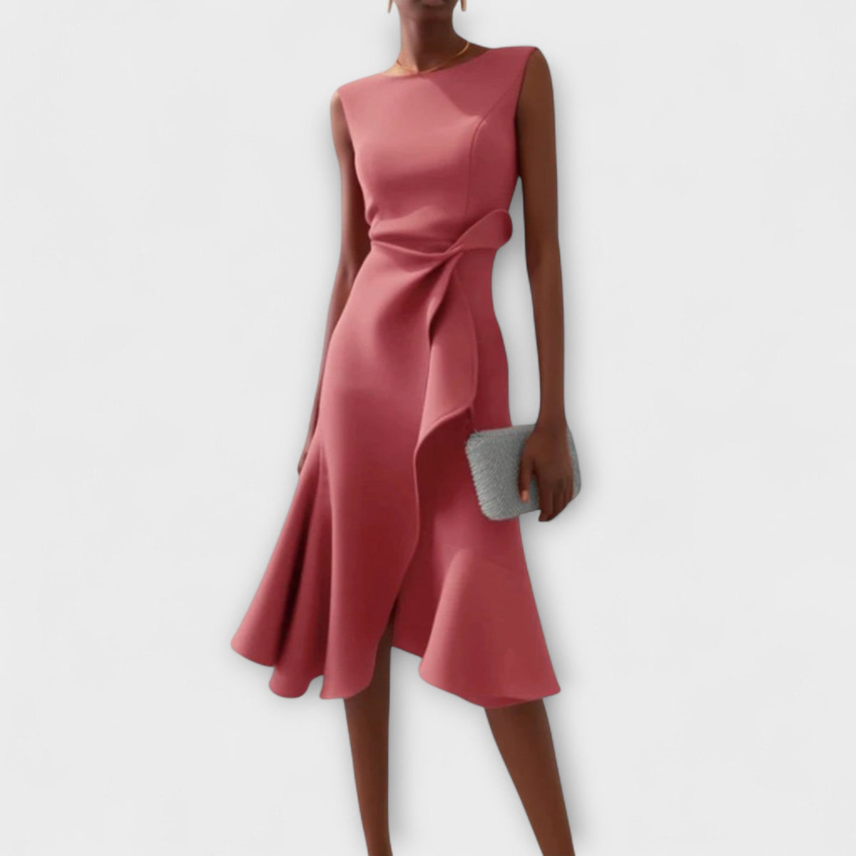 Dame Midi Kjole Asymmetrisk Drapert 3