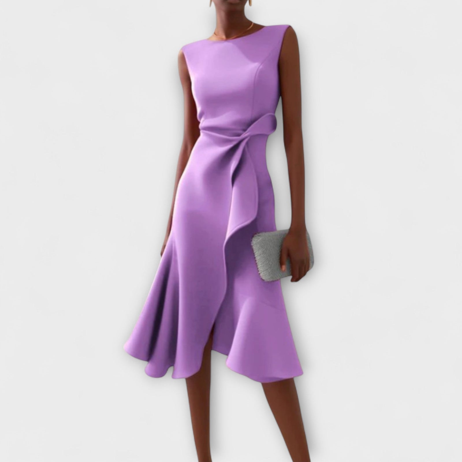 Dame Midi Kjole Asymmetrisk Drapert 5