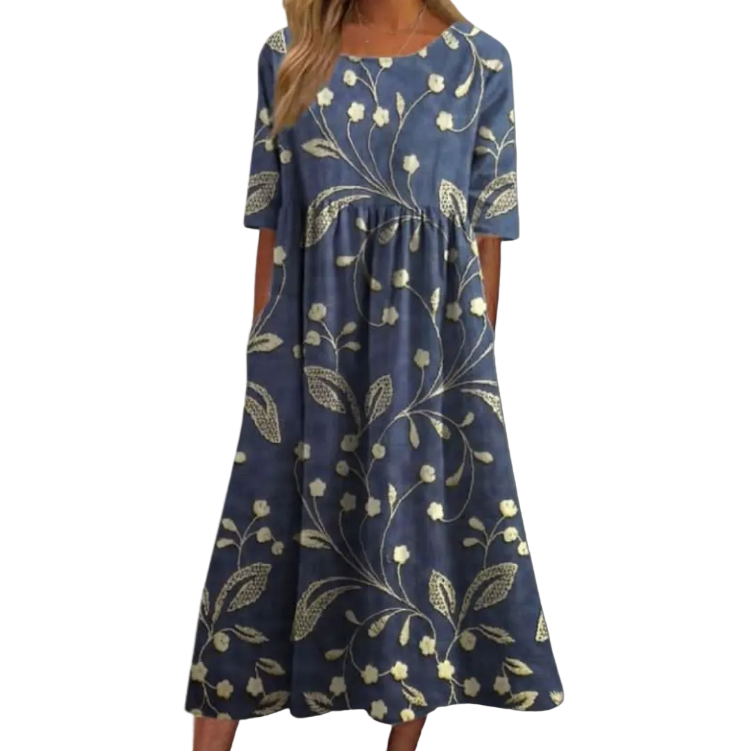 Dame Midi Kjole Blomstret Avslappet Stil 0