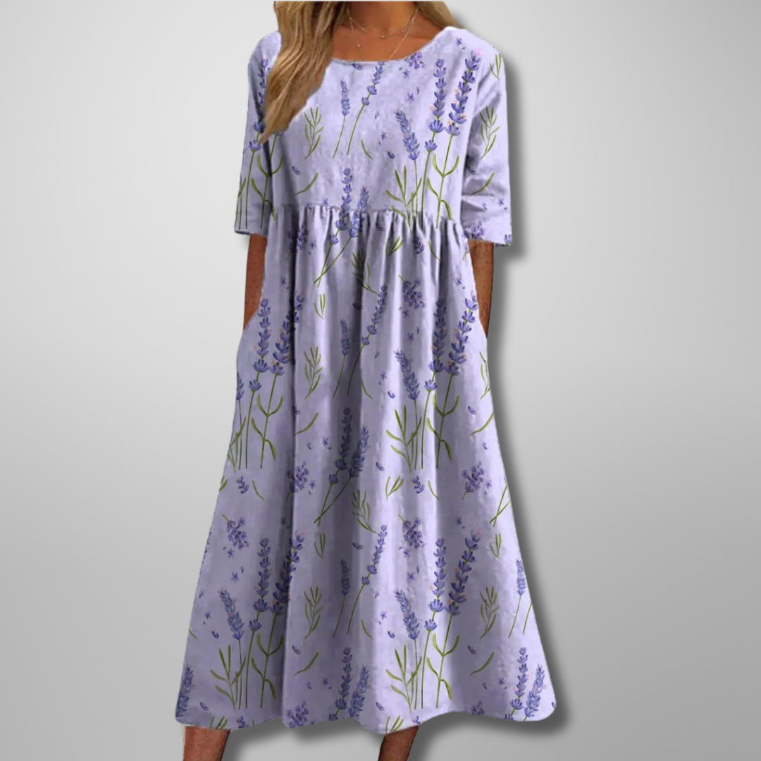 Dame Midi Kjole Blomstret Avslappet Stil 2