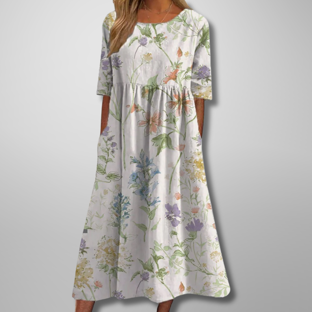 Dame Midi Kjole Blomstret Avslappet Stil 3