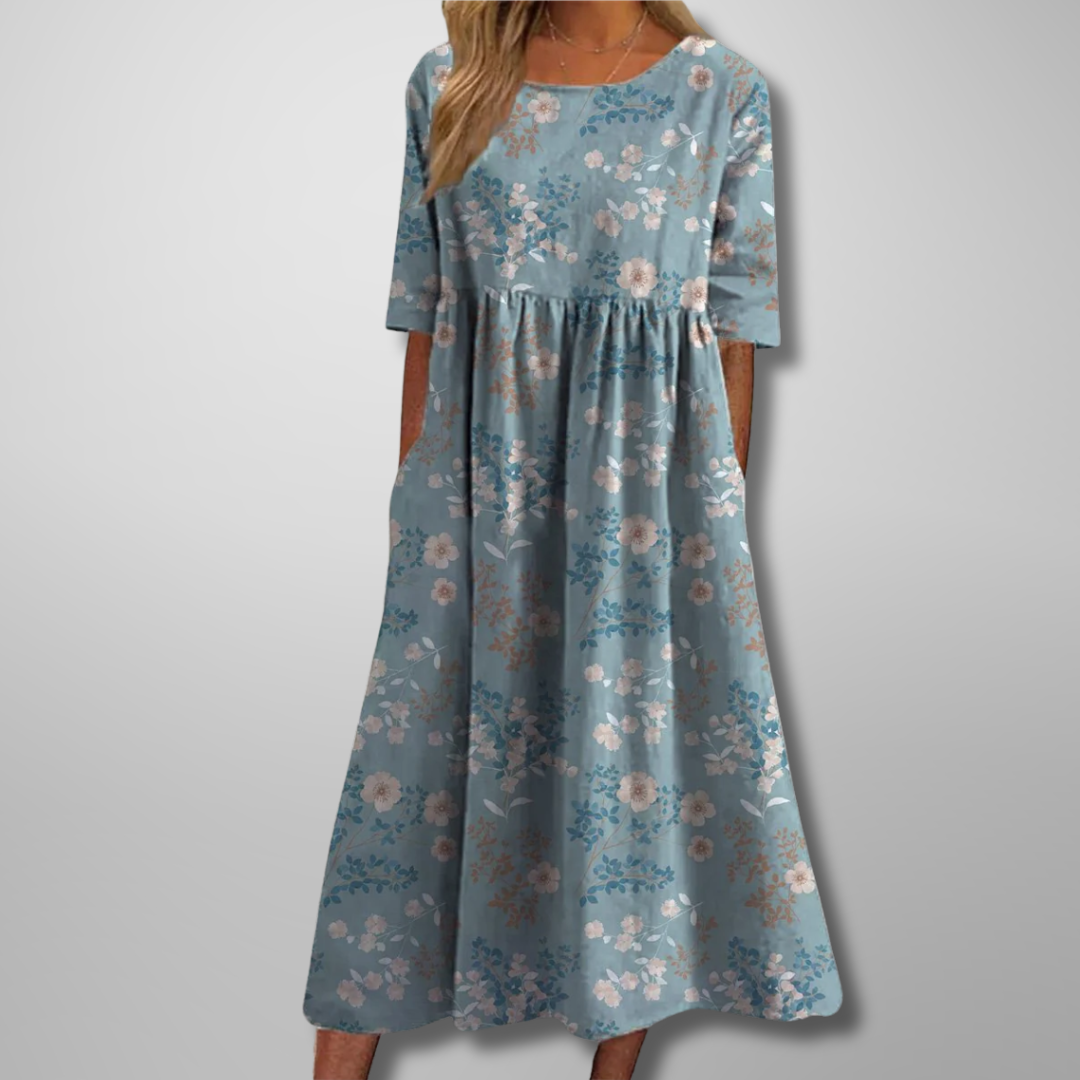 Dame Midi Kjole Blomstret Avslappet Stil 4