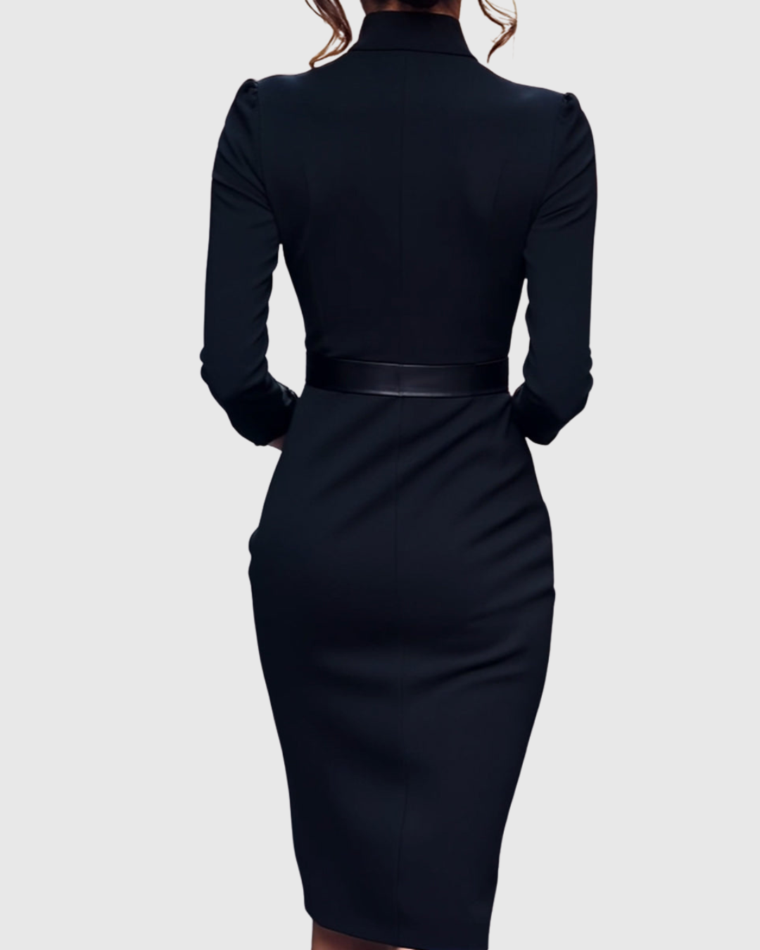 Dame Midi Kjole Med Mock Wrap Hals Elegant Blyantsilhuett 5