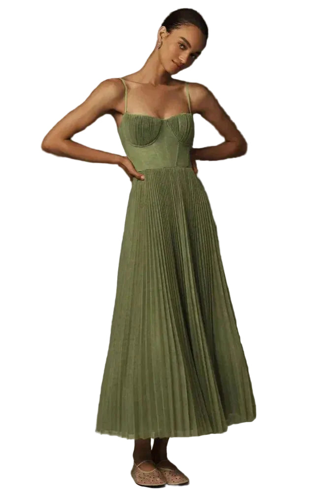 Dame Midi Kjole Plissert Design Flatterende Silhuett 0