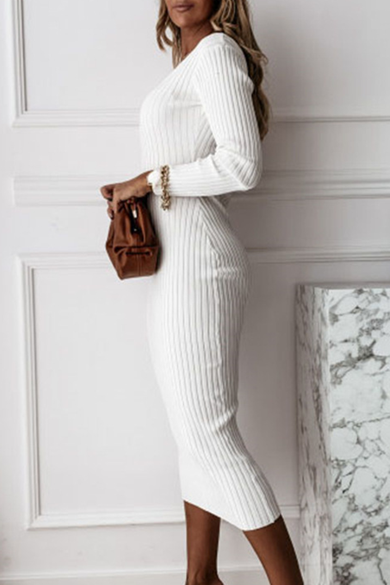 Dame Midi Kjole Ribbestrikket Bodycon 1