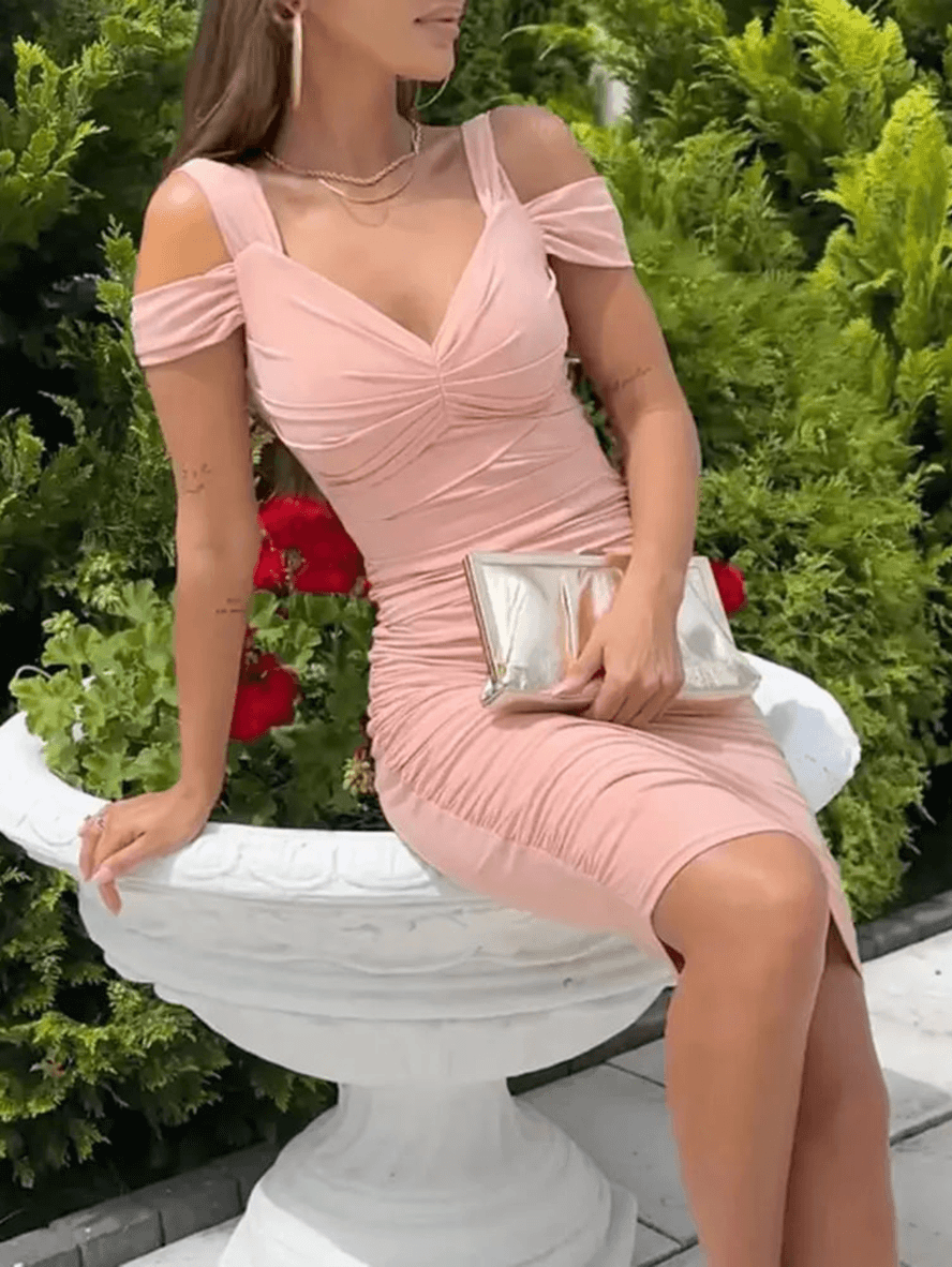 Dame Midi Kjole V-hals Ryggløs Moderne Stil 1