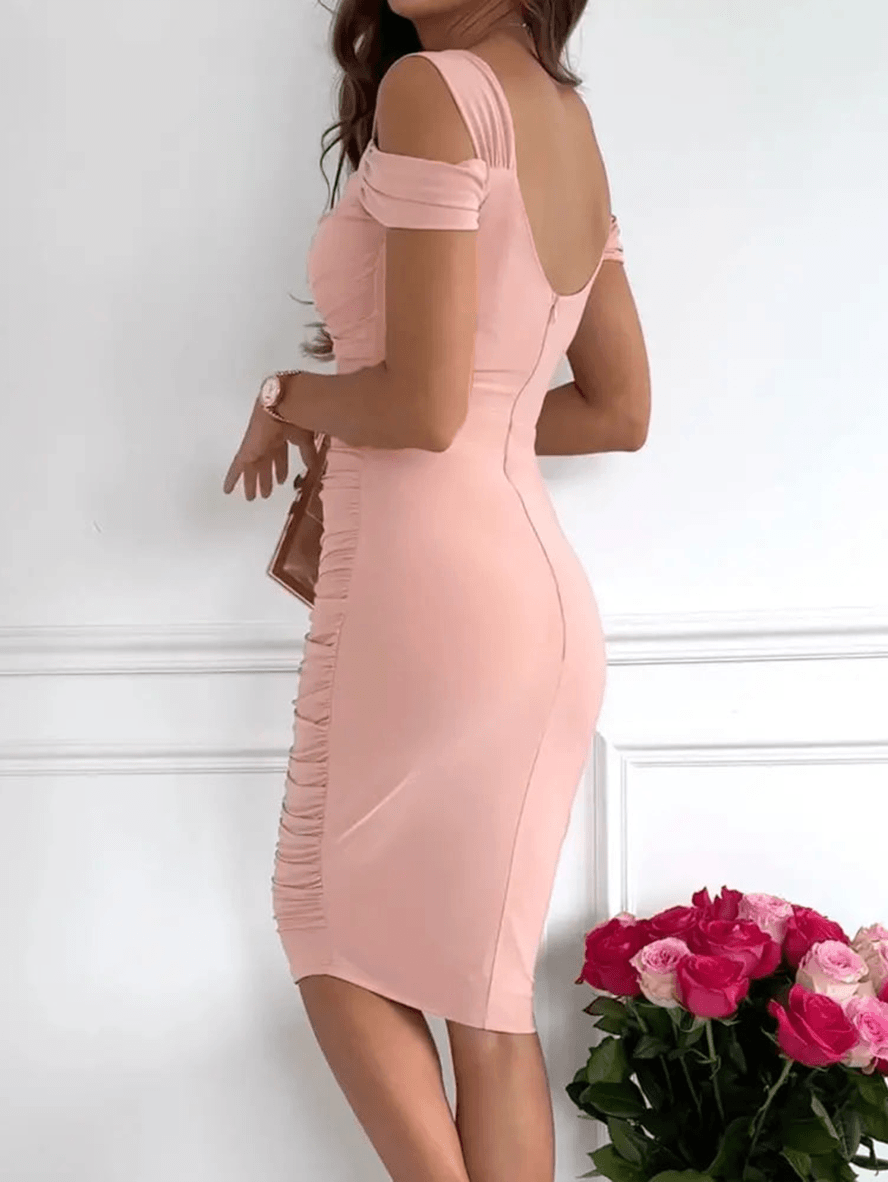 Dame Midi Kjole V-hals Ryggløs Moderne Stil 3