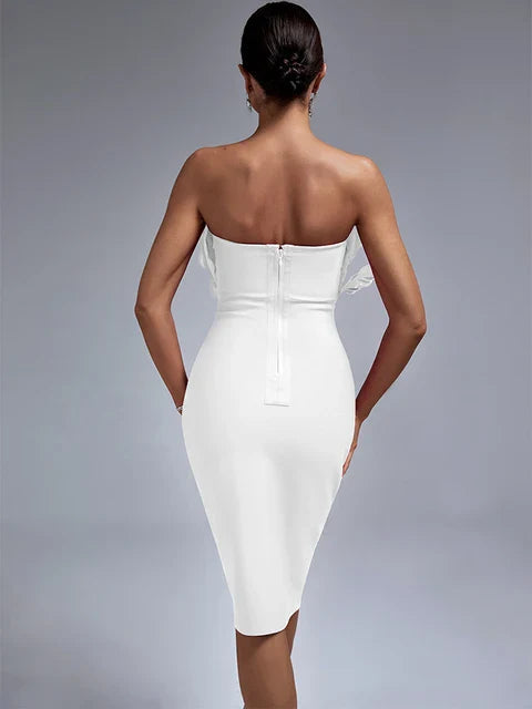 Dame Midi Kjole med Fjærdetaljer Stroppeløs Bodycon Design 8
