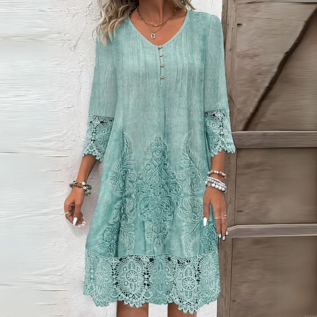 Dame Midikjole Blomstret Med Broderte Detaljer 1