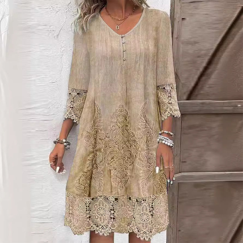 Dame Midikjole Blomstret Med Broderte Detaljer 2