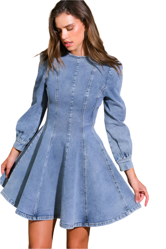 Dame Mini Kjole Denim Skater Stil 0