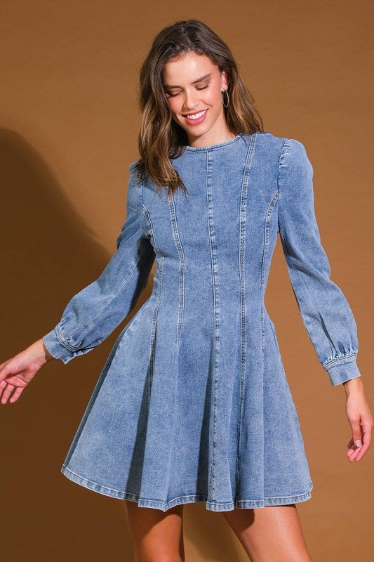 Dame Mini Kjole Denim Skater Stil 2