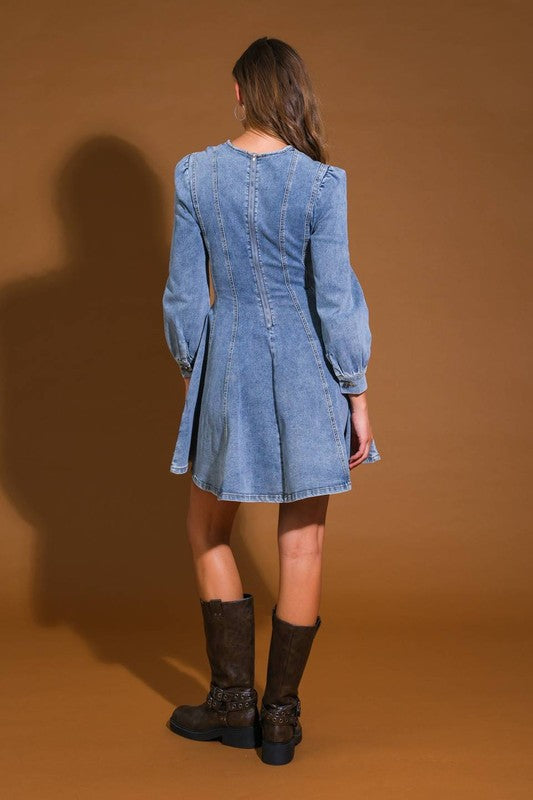 Dame Mini Kjole Denim Skater Stil 3