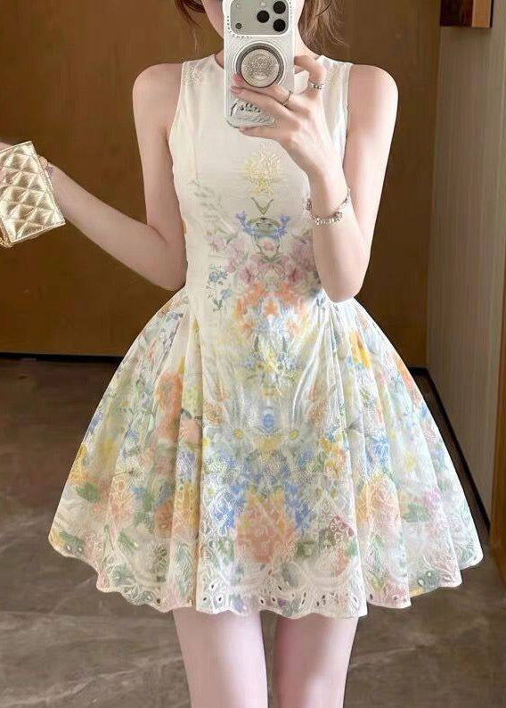 Dame Mini Kjole Ermeløs O-hals Brodert 3