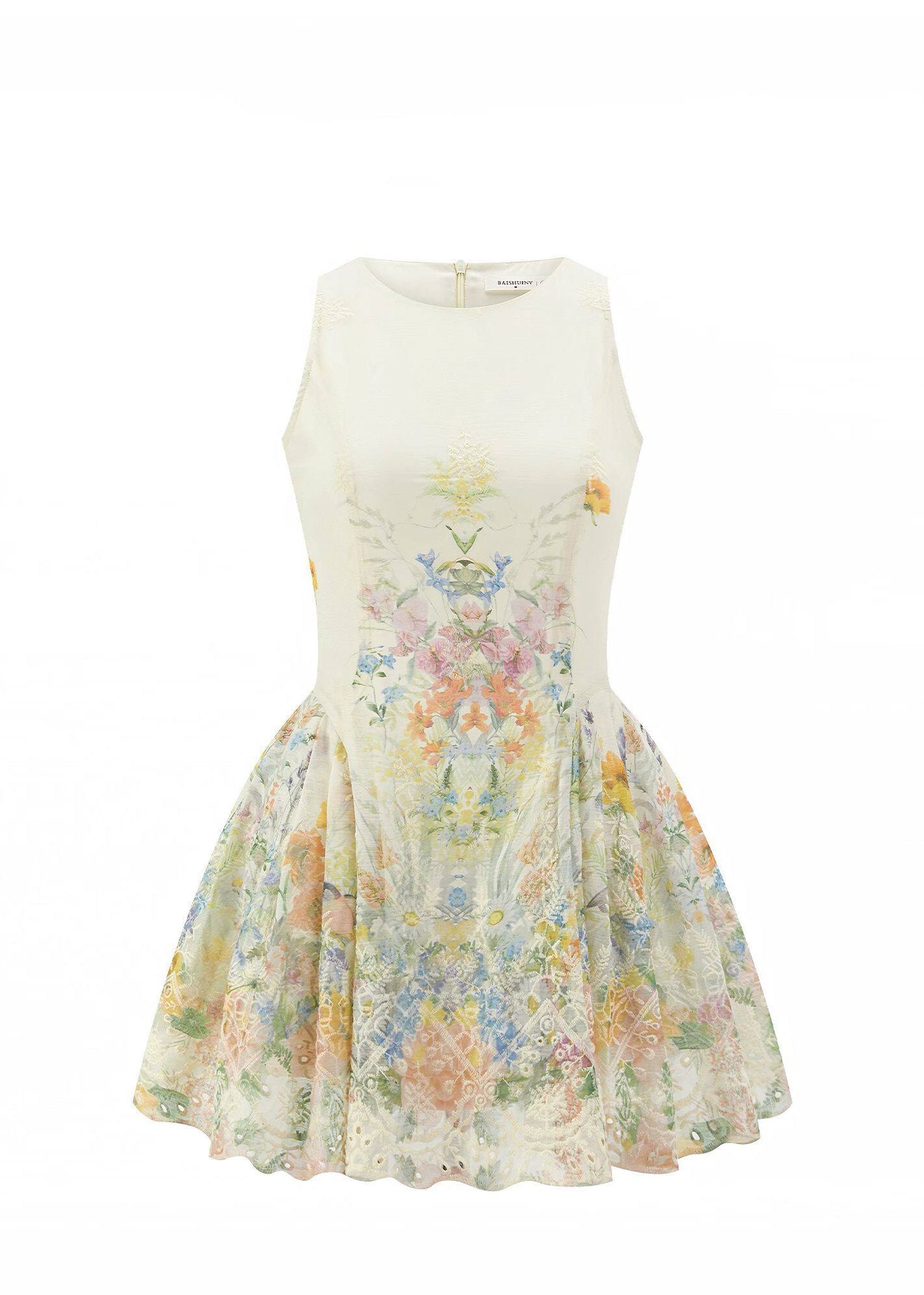 Dame Mini Kjole Ermeløs O-hals Brodert 4