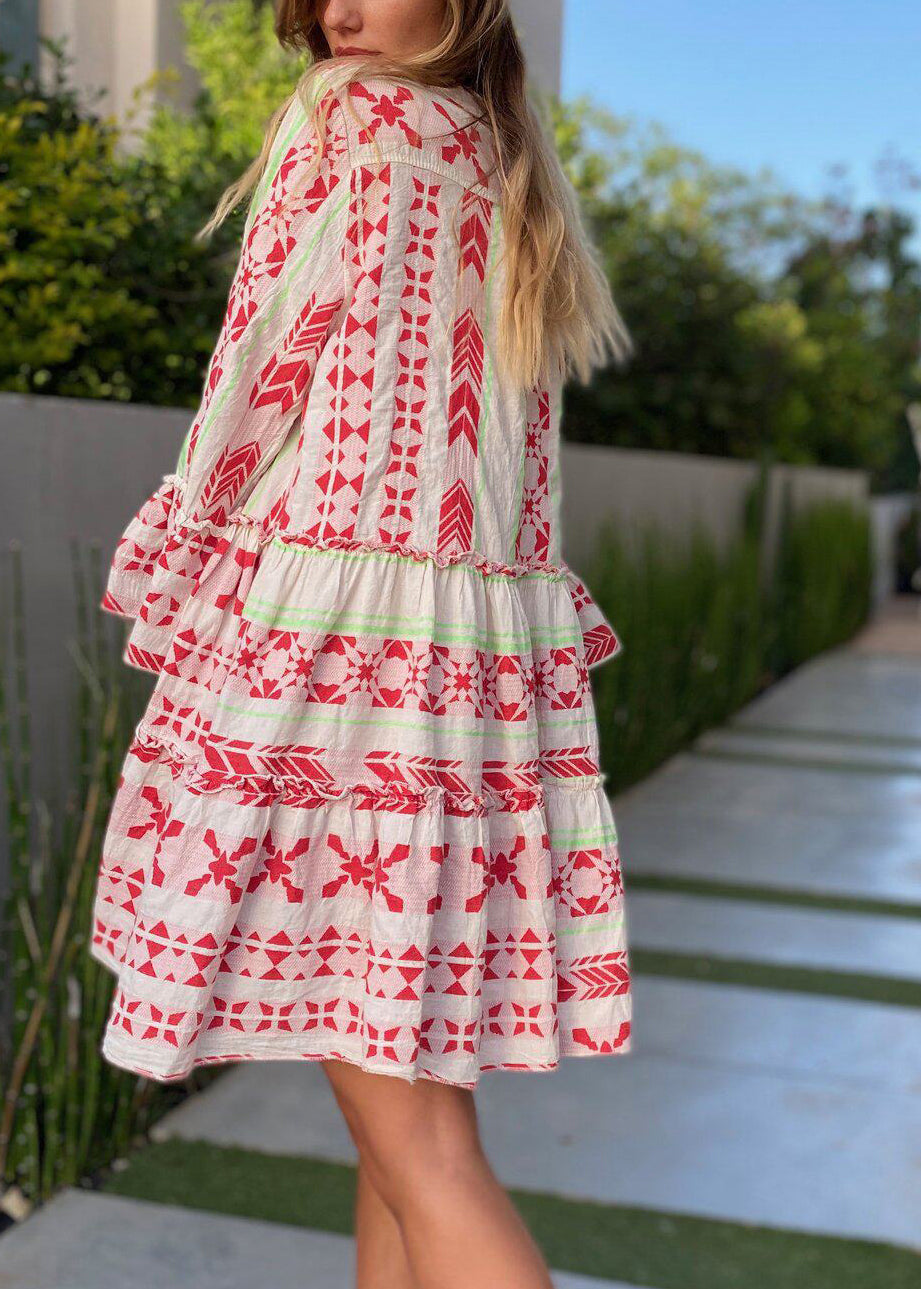 Dame Mini Kjole Oversized Trykket Kort Erme 3