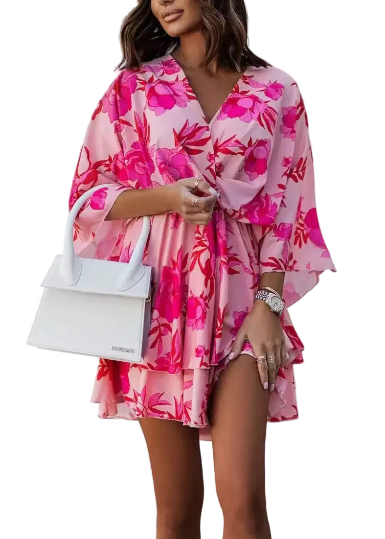 Dame Mini Kjole med Print og Flagermusvinger 0