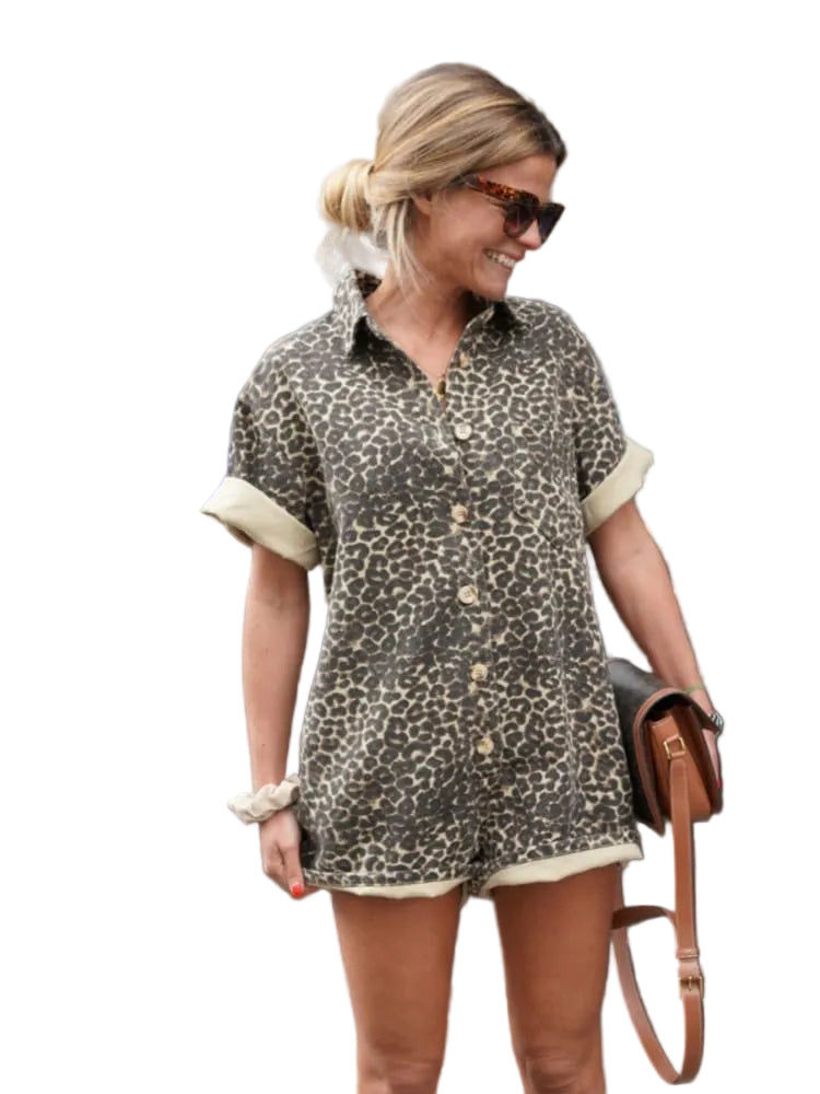 Dame Mini Romper med Cheetah Trykk 0
