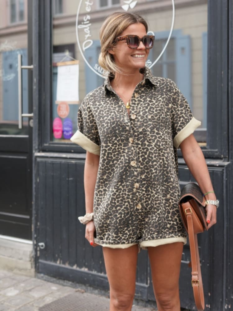 Dame Mini Romper med Cheetah Trykk 1