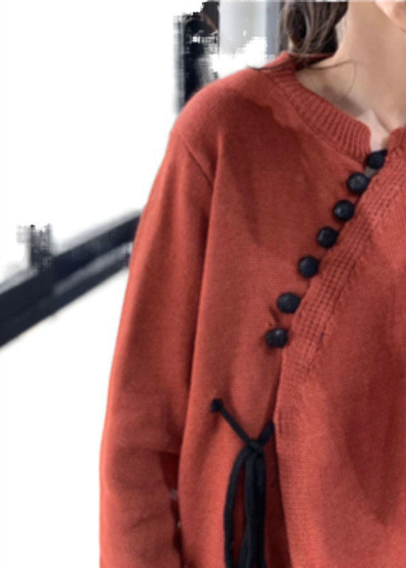 Dame O-Hals Genser med Knapp og Asymmetrisk Design 4